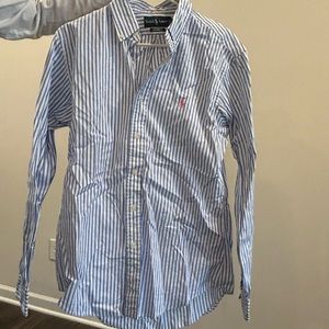 Long sleeve Blue and white striped Button Up - Size M